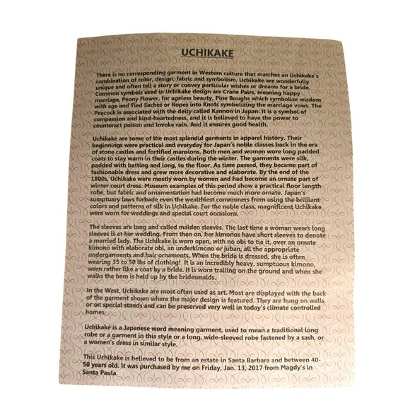 Vintage Japanese Kimono Ceremonial Uchikake Robe With Peacock & Crane Design - Picture 13 of 13